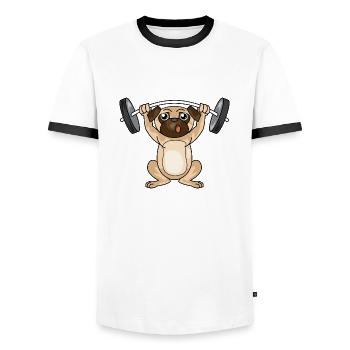 Dog Pug Training Weight Dumbbells Gift - Men's Ringer Shirt - white/black - Front - AI Model Female 172 light (172cm) & AI Model Male 178 dark (178cm)