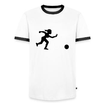 bowling player throws her ball - Men's Ringer Shirt - white/black - Front - AI Model Female 172 light (172cm) & AI Model Male 178 dark (178cm)