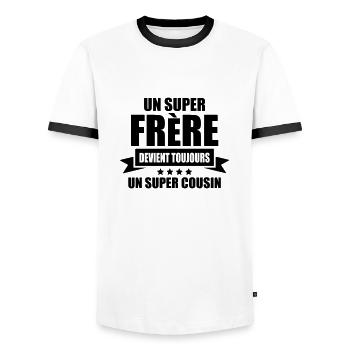 un super frère devient toujours un super cousin - T-shirt contrasté Homme - blanc/noir - Devant - AI Model Female 172 light (172cm) & AI Model Male 178 dark (178cm)
