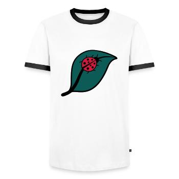 Kleiner Marienkäfer auf einem Blatt Design - Männer Kontrast-T-Shirt - Weiß/Schwarz - Vorne - AI Model Female 172 light (172cm) & AI Model Male 178 dark (178cm)