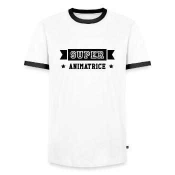 Animateur / Animatrice / Animation / Vacances - T-shirt contrasté Homme - blanc/noir - Devant - AI Model Female 172 light (172cm) & AI Model Male 178 dark (178cm)