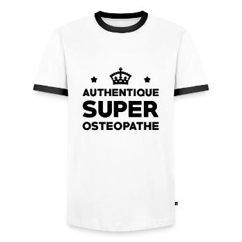 Ostéopathe / Ostéopathie / Masseur / Kiné / Ostéo - T-shirt contrasté Homme - blanc/noir - Devant - AI Model Female 172 light (172cm) & AI Model Male 178 dark (178cm)