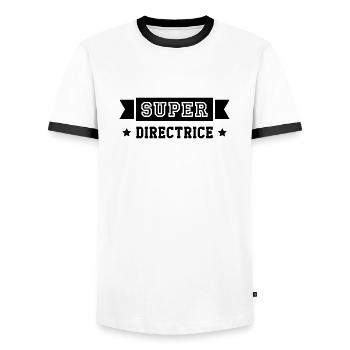 Chef / Directrice / Directeur / Manager / Patron - T-shirt contrasté Homme - blanc/noir - Devant - AI Model Female 172 light (172cm) & AI Model Male 178 dark (178cm)