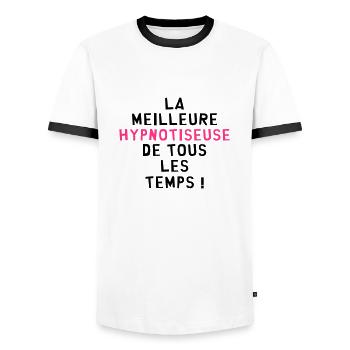 Hypnose / Hypnotiseur / Hypnotiseuse / Médecine - T-shirt contrasté Homme - blanc/noir - Devant - AI Model Female 172 light (172cm) & AI Model Male 178 dark (178cm)