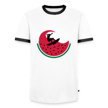 Surfeur de pastèque - T-shirt contrasté Homme - blanc/noir - Devant - AI Model Female 172 light (172cm) & AI Model Male 178 dark (178cm)