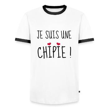 Je suis une chipie ! Naissance - Bébé - Fille - T-shirt contrasté Homme - blanc/noir - Devant - AI Model Female 172 light (172cm) & AI Model Male 178 dark (178cm)