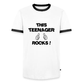 Teenager Teen Ado Jugendlicher Kid Enfant Kind - Men's Ringer Shirt - white/black - Front - AI Model Female 172 light (172cm) & AI Model Male 178 dark (178cm)