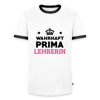 School Teacher Schule Lehrerin Ecole Prof Lehrer - Men's Ringer Shirt - white/black - Front - AI Model Female 172 light (172cm) & AI Model Male 178 dark (178cm)