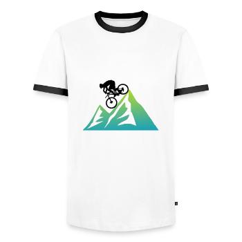 Mountain bike biker MTB - Men's Ringer Shirt - white/black - Front - AI Model Female 172 light (172cm) & AI Model Male 178 dark (178cm)