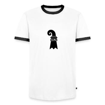 Baslerstab - Männer Kontrast-T-Shirt - Weiß/Schwarz - Vorne - AI Model Female 172 light (172cm) & AI Model Male 178 dark (178cm)
