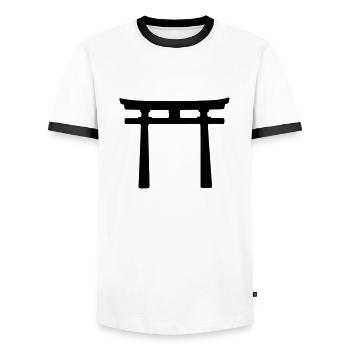 Conception japonaise Torii - T-shirt contrasté Homme - blanc/noir - Devant - AI Model Female 172 light (172cm) & AI Model Male 178 dark (178cm)