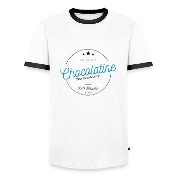 Chocolatine - T-shirt contrasté Homme - blanc/noir - Devant - AI Model Female 172 light (172cm) & AI Model Male 178 dark (178cm)