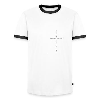 HOLY SPIRIT - Men's Ringer Shirt - white/black - Front - AI Model Female 172 light (172cm) & AI Model Male 178 dark (178cm)
