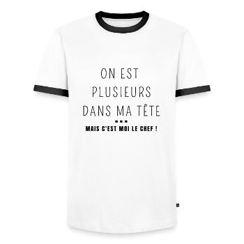 On est plusieurs dans ma tête ! - T-shirt contrasté Homme - blanc/noir - Devant - AI Model Female 172 light (172cm) & AI Model Male 178 dark (178cm)