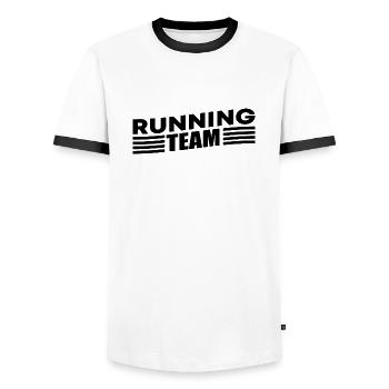 Running Team Running Marathon Trailrun Gift - Men's Ringer Shirt - white/black - Front - AI Model Female 172 light (172cm) & AI Model Male 178 dark (178cm)