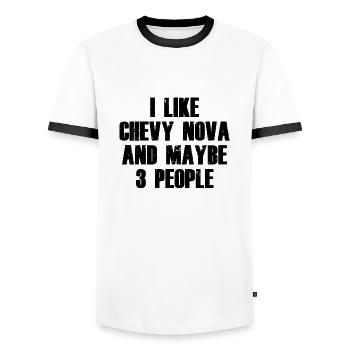 J’AIME CHEVY NOVA ET PEUT-ÊTRE 3 PERSONNES - T-shirt contrasté Homme - blanc/noir - Devant - AI Model Female 172 light (172cm) & AI Model Male 178 dark (178cm)