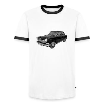 Wolga GAZ M 21 Pkw UDSSR Rußland Sowjetunion - Männer Kontrast-T-Shirt - Weiß/Schwarz - Vorne - AI Model Female 172 light (172cm) & AI Model Male 178 dark (178cm)
