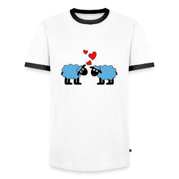 Sheep happily in love Sheep Lambs Hearts - Men's Ringer Shirt - white/black - Front - AI Model Female 172 light (172cm) & AI Model Male 178 dark (178cm)