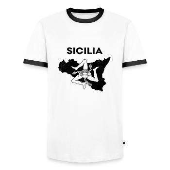 Sicilia Karte Palermo Italienisch Wappen Sizilien - Männer Kontrast-T-Shirt - Weiß/Schwarz - Vorne - AI Model Female 172 light (172cm) & AI Model Male 178 dark (178cm)