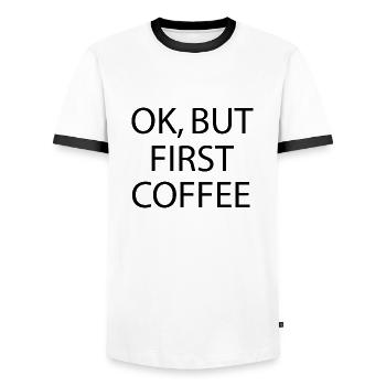 Fun Fun Funny - Men's Ringer Shirt - white/black - Front - AI Model Female 172 light (172cm) & AI Model Male 178 dark (178cm)