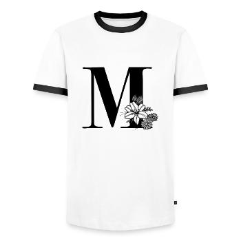 Buchstabe M - Männer Kontrast-T-Shirt - Weiß/Schwarz - Vorne - AI Model Female 172 light (172cm) & AI Model Male 178 dark (178cm)