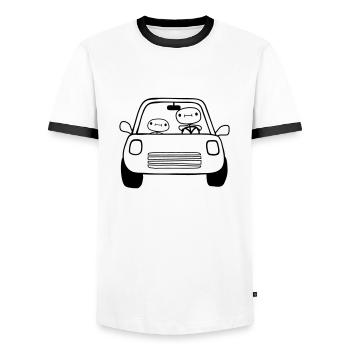 Papa Child Car - Men's Ringer Shirt - white/black - Front - AI Model Female 172 light (172cm) & AI Model Male 178 dark (178cm)