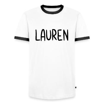 Lauren Nom personnalisé Police Texte Anniversaire - T-shirt contrasté Homme - blanc/noir - Devant - AI Model Female 172 light (172cm) & AI Model Male 178 dark (178cm)