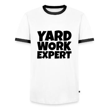 Expert en travaux de chantier 4 - T-shirt contrasté Homme - blanc/noir - Devant - AI Model Female 172 light (172cm) & AI Model Male 178 dark (178cm)