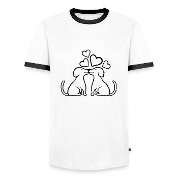 Küssende verliebte Hunde Paar - Männer Kontrast-T-Shirt - Weiß/Schwarz - Vorne - AI Model Female 172 light (172cm) & AI Model Male 178 dark (178cm)