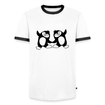 Un couple de pingouins danse doucement - T-shirt contrasté Homme - blanc/noir - Devant - AI Model Female 172 light (172cm) & AI Model Male 178 dark (178cm)