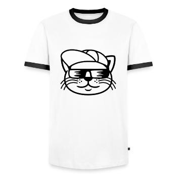 Cool Sunglasses Cat Face - Men's Ringer Shirt - white/black - Front - AI Model Female 172 light (172cm) & AI Model Male 178 dark (178cm)