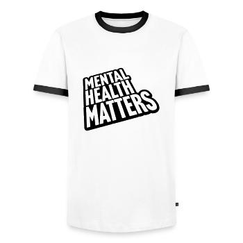 mental health matters quote - Men's Ringer Shirt - white/black - Front - AI Model Female 172 light (172cm) & AI Model Male 178 dark (178cm)