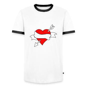 IN LOVE - LOVE | #Herz #Heart #Liebe #Love - Men's Ringer Shirt - white/black - Front - AI Model Female 172 light (172cm) & AI Model Male 178 dark (178cm)
