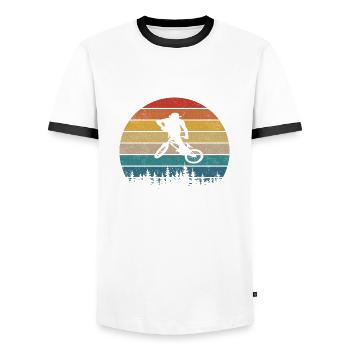 Vélo Bmx Vintage Retro Hobby - T-shirt contrasté Homme - blanc/noir - Devant - AI Model Female 172 light (172cm) & AI Model Male 178 dark (178cm)