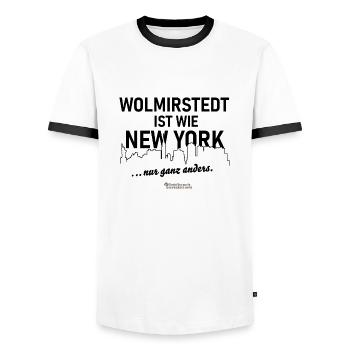 Wolmirstedt ist wie New York - Männer Kontrast-T-Shirt - Weiß/Schwarz - Vorne - AI Model Female 172 light (172cm) & AI Model Male 178 dark (178cm)