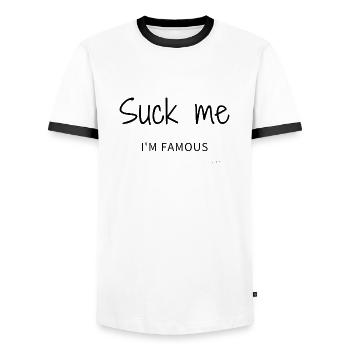 Suck me I'm famous Noir - T-shirt contrasté Homme - blanc/noir - Devant - AI Model Female 172 light (172cm) & AI Model Male 178 dark (178cm)
