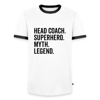 Head Coach Superhero Myth Legend - Men's Ringer Shirt - white/black - Front - AI Model Female 172 light (172cm) & AI Model Male 178 dark (178cm)