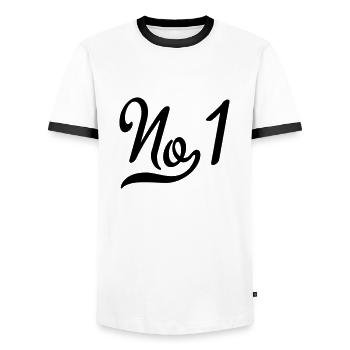 Number one - Men's Ringer Shirt - white/black - Front - AI Model Female 172 light (172cm) & AI Model Male 178 dark (178cm)