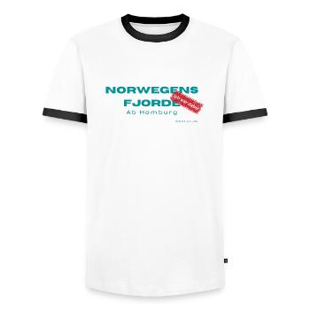 Norwegens Fjorde - feiere Deine Reise! - Männer Kontrast-T-Shirt - Weiß/Schwarz - Vorne - AI Model Female 172 light (172cm) & AI Model Male 178 dark (178cm)