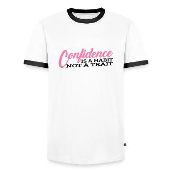 Confidence is a habit, not a trait 3 - Men's Ringer Shirt - white/black - Front - AI Model Female 172 light (172cm) & AI Model Male 178 dark (178cm)