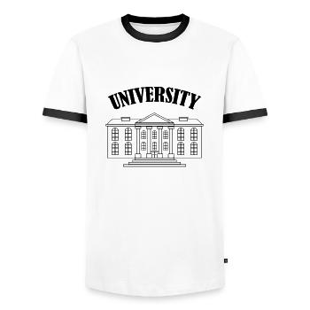 University - Men's Ringer Shirt - white/black - Front - AI Model Female 172 light (172cm) & AI Model Male 178 dark (178cm)