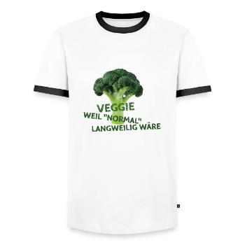 Veggie-weil "normal" langweilig wäre 2.0 - Männer Kontrast-T-Shirt - Weiß/Schwarz - Vorne - AI Model Female 172 light (172cm) & AI Model Male 178 dark (178cm)