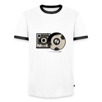 Retro record player - Men's Ringer Shirt - white/black - Front - AI Model Female 172 light (172cm) & AI Model Male 178 dark (178cm)