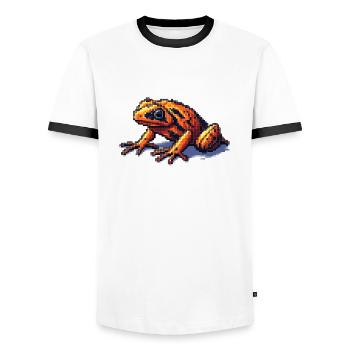 Pfeilgiftfrosch in retro 8 Bit Pixel Grafik - Männer Kontrast-T-Shirt - Weiß/Schwarz - Vorne - AI Model Female 172 light (172cm) & AI Model Male 178 dark (178cm)