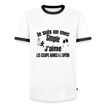 escape games et apéro - T-shirt contrasté Homme - blanc/noir - Devant - AI Model Female 172 light (172cm) & AI Model Male 178 dark (178cm)