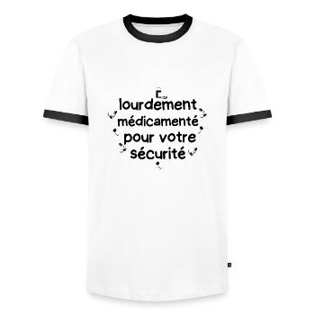 lourdement médicamenté - T-shirt contrasté Homme - blanc/noir - Devant - AI Model Female 172 light (172cm) & AI Model Male 178 dark (178cm)