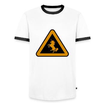 Achtung Einhorn, Gefahr - Männer Kontrast-T-Shirt - Weiß/Schwarz - Vorne - AI Model Female 172 light (172cm) & AI Model Male 178 dark (178cm)