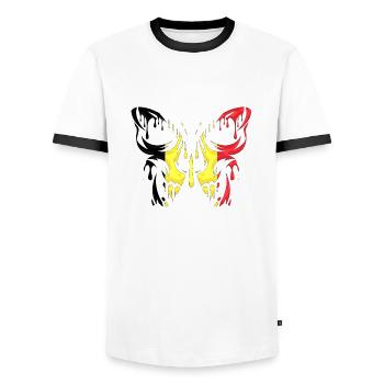 Belgien, Land, Flagge, offizielle Staaten, Kontinent - Männer Kontrast-T-Shirt - Weiß/Schwarz - Vorne - AI Model Female 172 light (172cm) & AI Model Male 178 dark (178cm)