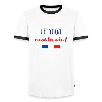 Le Yoga c'est la vie ! - T-shirt contrasté Homme - blanc/noir - Devant - AI Model Female 172 light (172cm) & AI Model Male 178 dark (178cm)