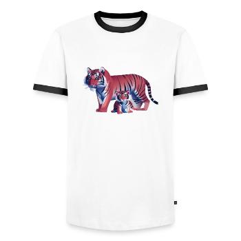 Two tigers, one heart (Dreamy Animals Collection) - Men's Ringer Shirt - white/black - Front - AI Model Female 172 light (172cm) & AI Model Male 178 dark (178cm)